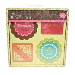 Memory Boutique Chipboard Signs and Tags 95 Punch-Outs with Storage Box New